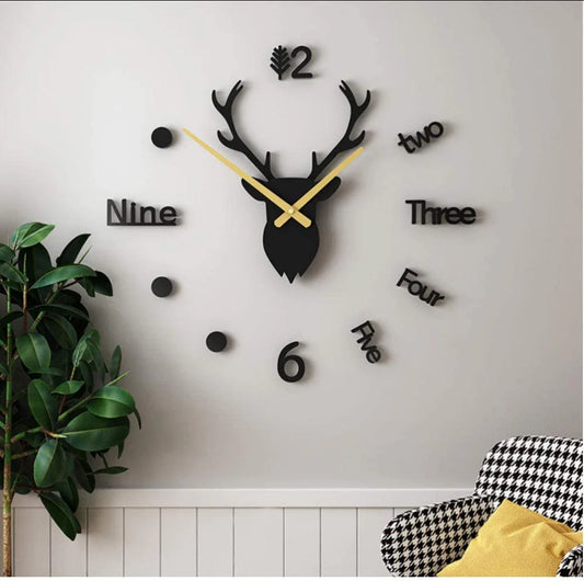 Deer Wall Clock Animal Theme 3D Wooden Wall Clock