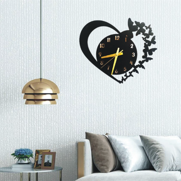 Heart Shape MDF Wooden Wall Clock (JA_Dil)
