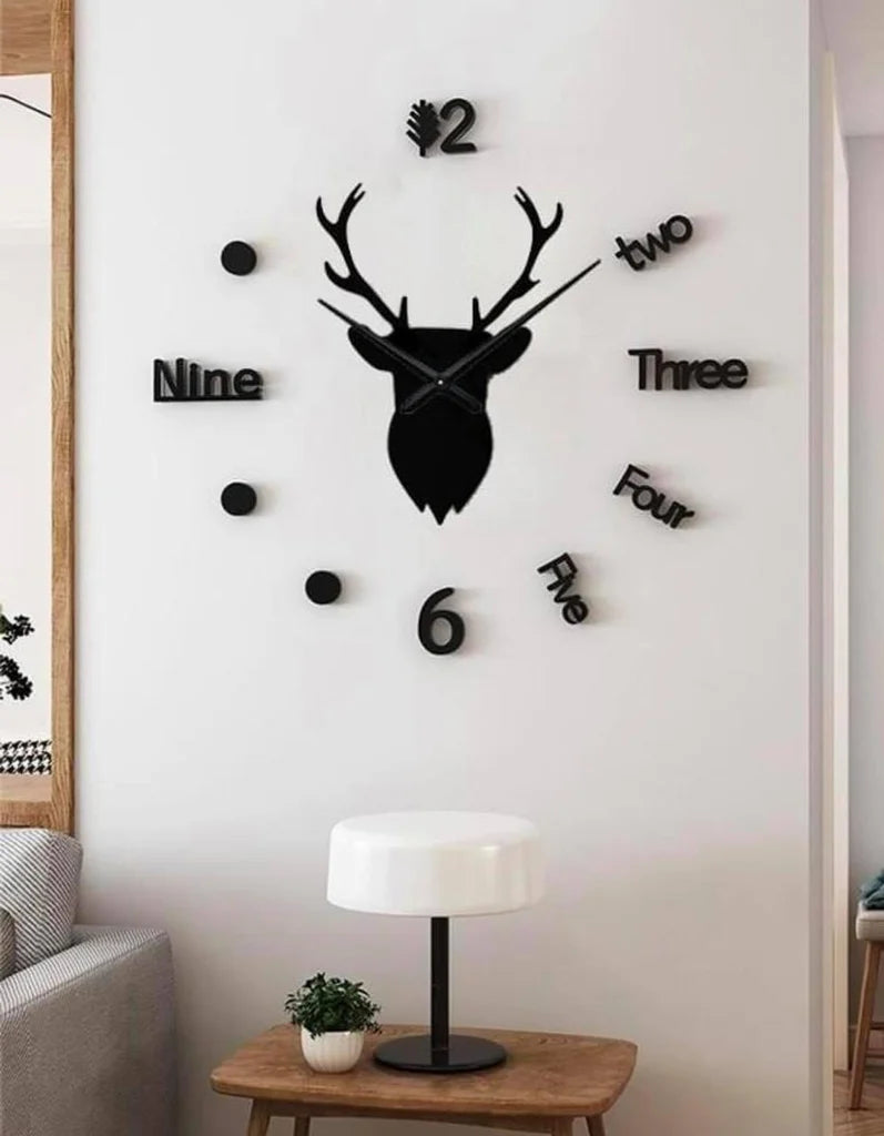 Deer Wall Clock Animal Theme 3D Wooden Wall Clock
