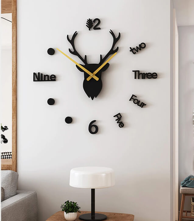 Deer Wall Clock Animal Theme 3D Wooden Wall Clock