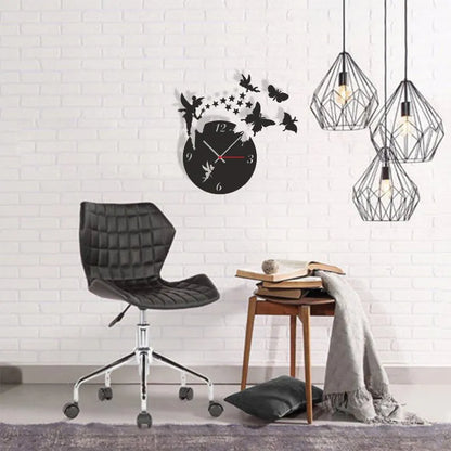 3D Fairy Wooden Home Decor Wall clock (2Fairy With 9Stars with 3Butterflies)