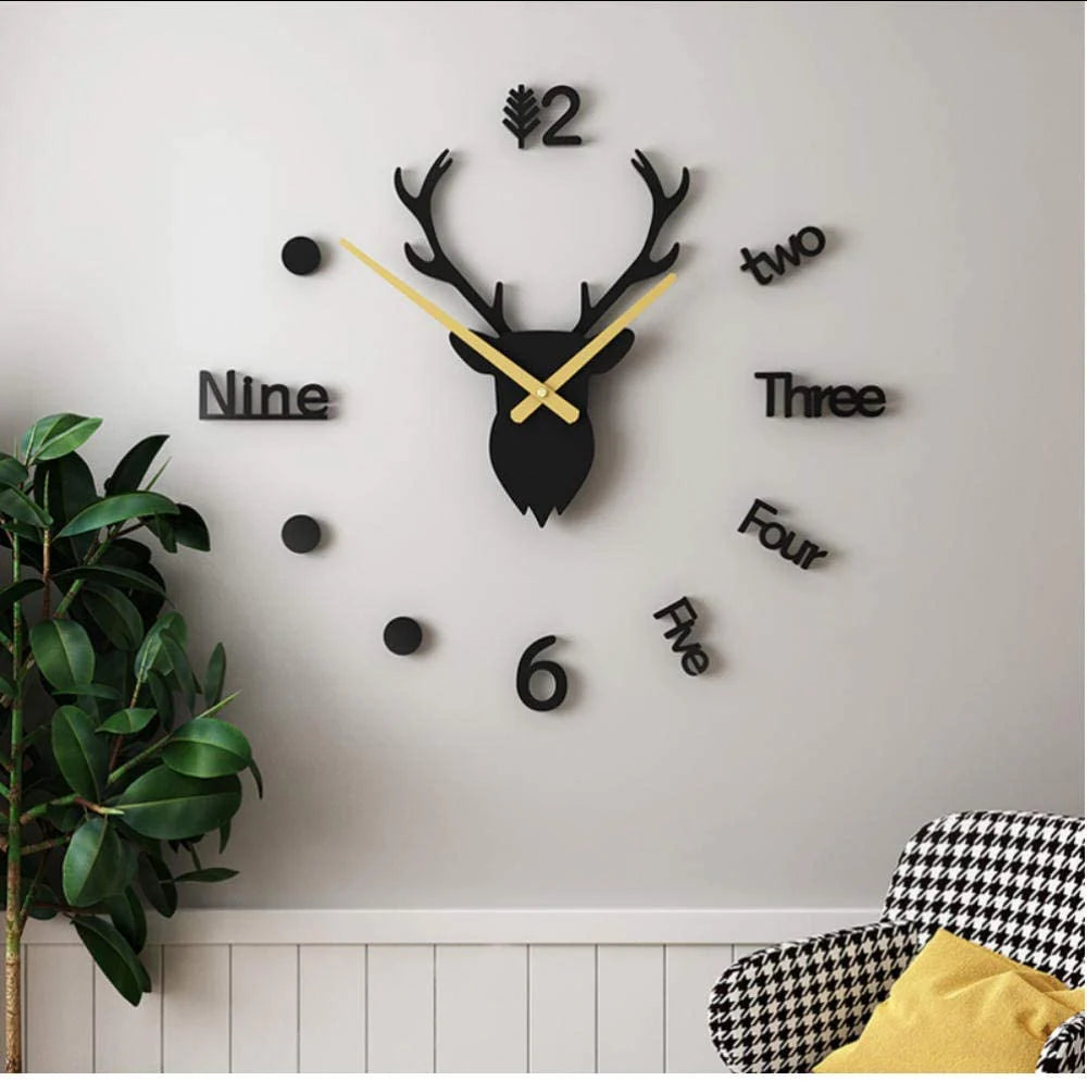 Deer Wall Clock Animal Theme 3D Wooden Wall Clock