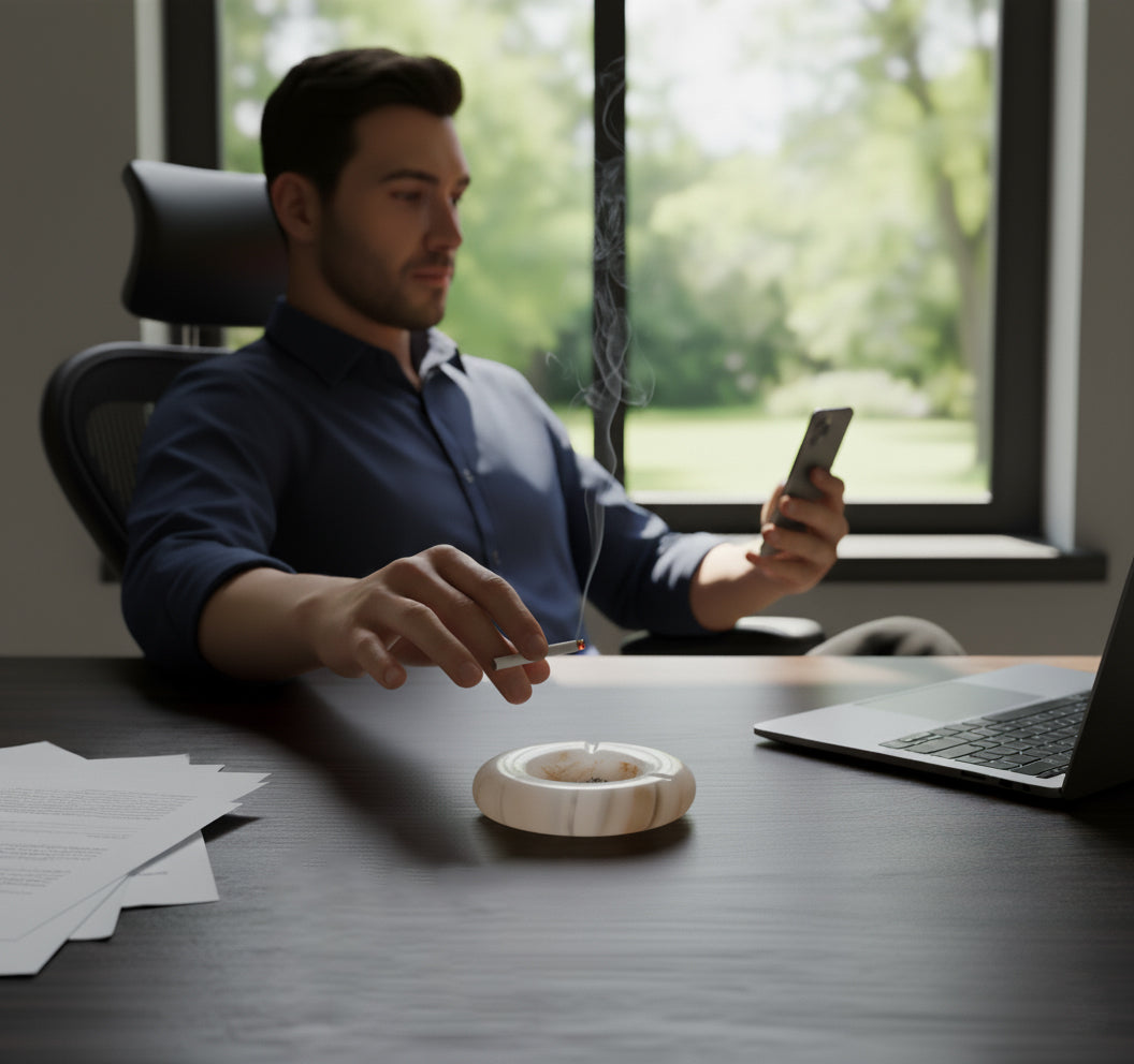 Elegant Onyx Marble Ashtray with Unique Veining – Luxury Home Decor for Smokers