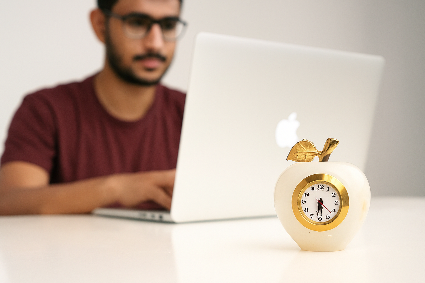 Marble Onyx Desktop Apple shape clock Pakistani souvenirs handcrafted gift item