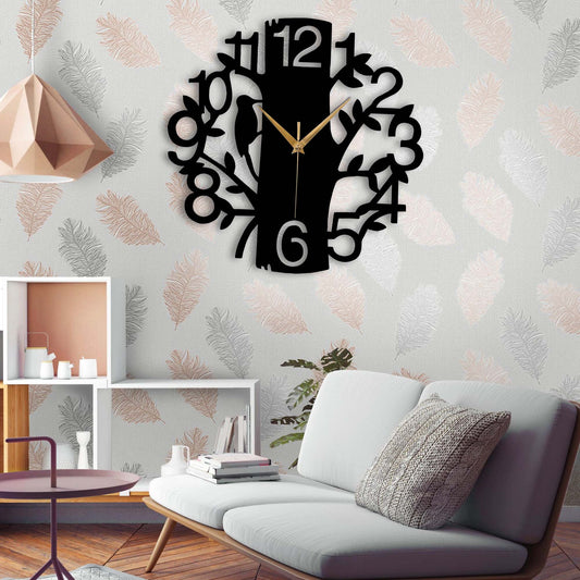 Birds Nest On Tree Wooden Wall Clock