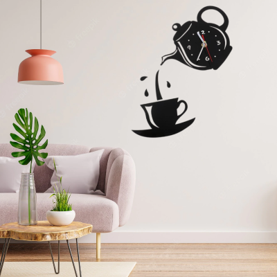 Kettle With Cup Laser Cut Wooden Wall Clock